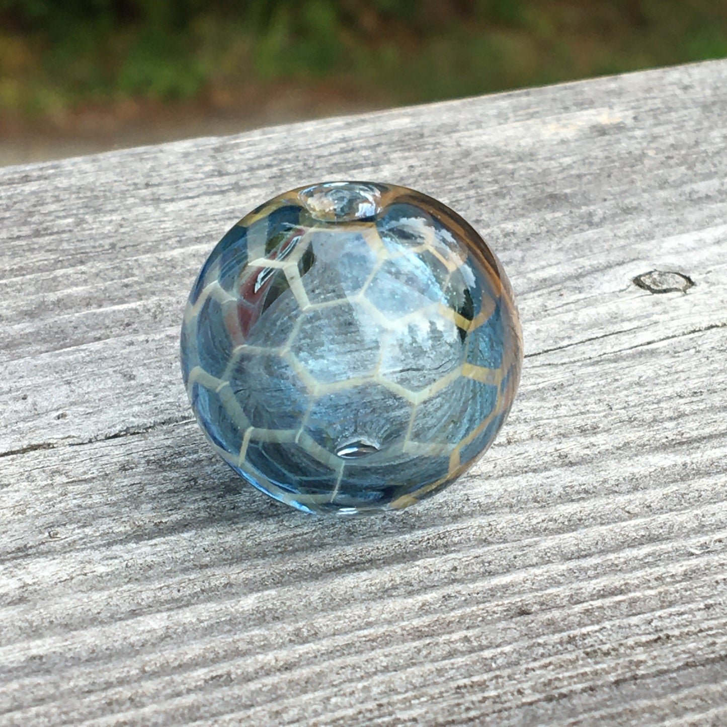 25mm Round Hollow Honey Bead with Blue Stardust